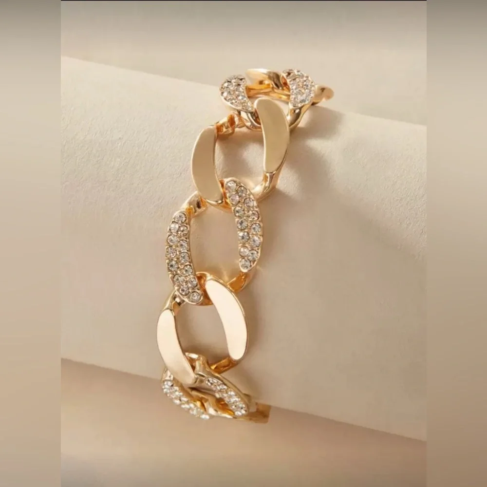 Gold‎ Tone Chain Women's Bracelet with Rhinestone Accents